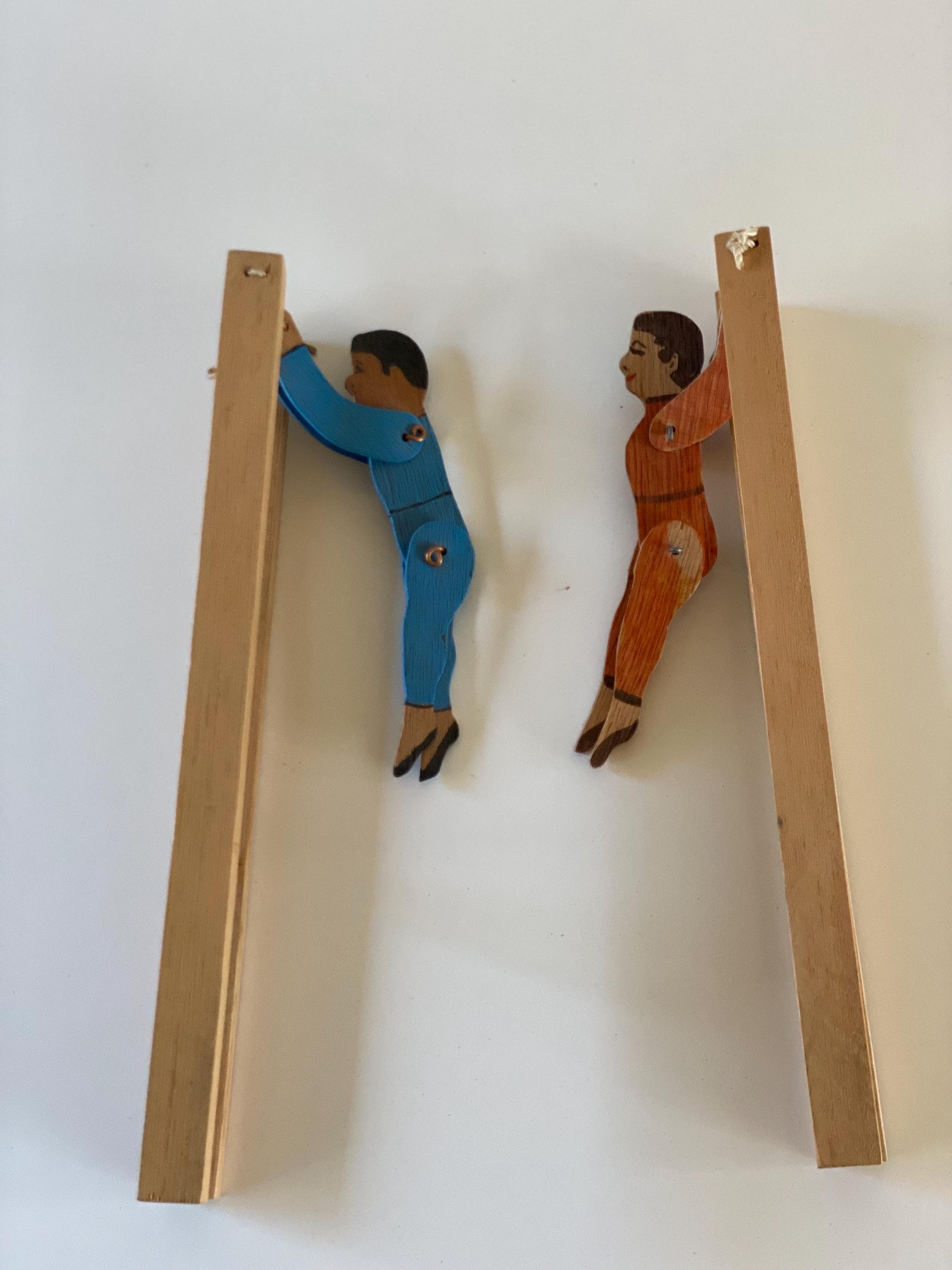 Vintage Wooden Circus Acrobat Toys Gymnastics Set of 2 Male and