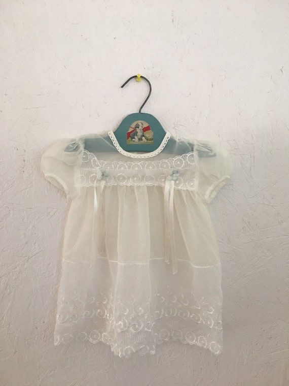 Vintage 50s Baby White Sheer Dress Embroidered La… - image 1