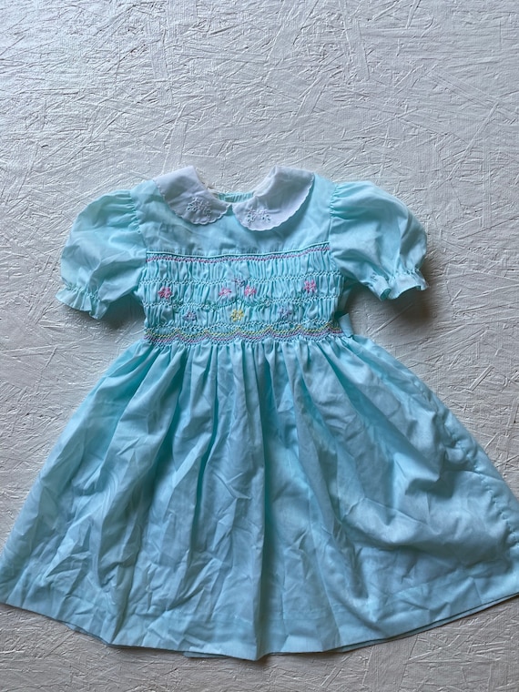 Vintage Girls Polly Flinders Dress Blue Floral Smocked Party | Etsy