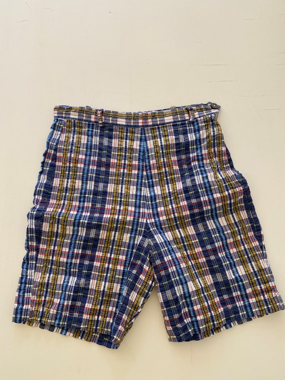 Vintage 50s 60s Kids Girls Plaid Bermuda Shorts Hi