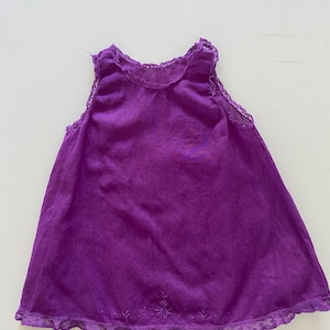 50s Baby Girl Purple Boysenberry Slip Dress Hand Dyed Embroidered Cotton Batiste Baby Sun Dress Size 3-6 Months
