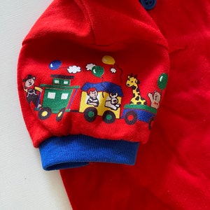 Vintage 80s 90s Baby Osh Kosh Top Red "Train" Print Polo Shirt Ringer Unisex Size 3 Months image 3