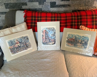 Vintage John Checkley Art Prints, Lot of 3  Pristine 1960's New Old Stock, Matted & Sealed
