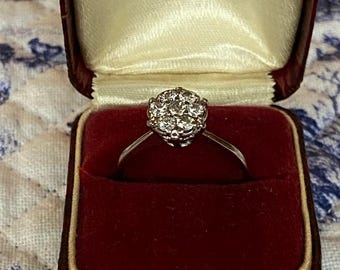 Lovely 14k White Gold Vintage Glamour Diamond Cluster Ring