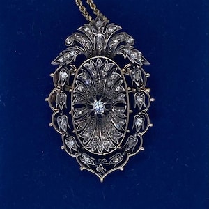 Exquisite Georgian Period 14k Gold and Silver Rose Cut Diamond Pendant and Brooch