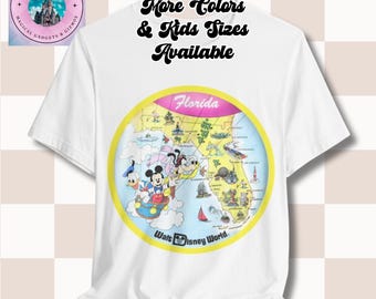 Camiseta vintage con mapa de Florida de Disney - Camiseta divertida para vacaciones, camiseta unisex de verano, parque temático Disney, camiseta de viaje, vacaciones de verano, vacaciones en Disney