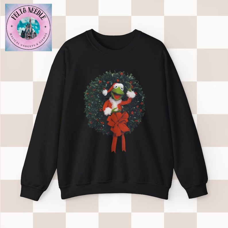Felpa retrò di Babbo Natale Kermit, maglione girocollo anni '80 e '90, abbigliamento meme natalizio, pullover natalizio unisex, regalo di Natale divertente, hipster vintage Black