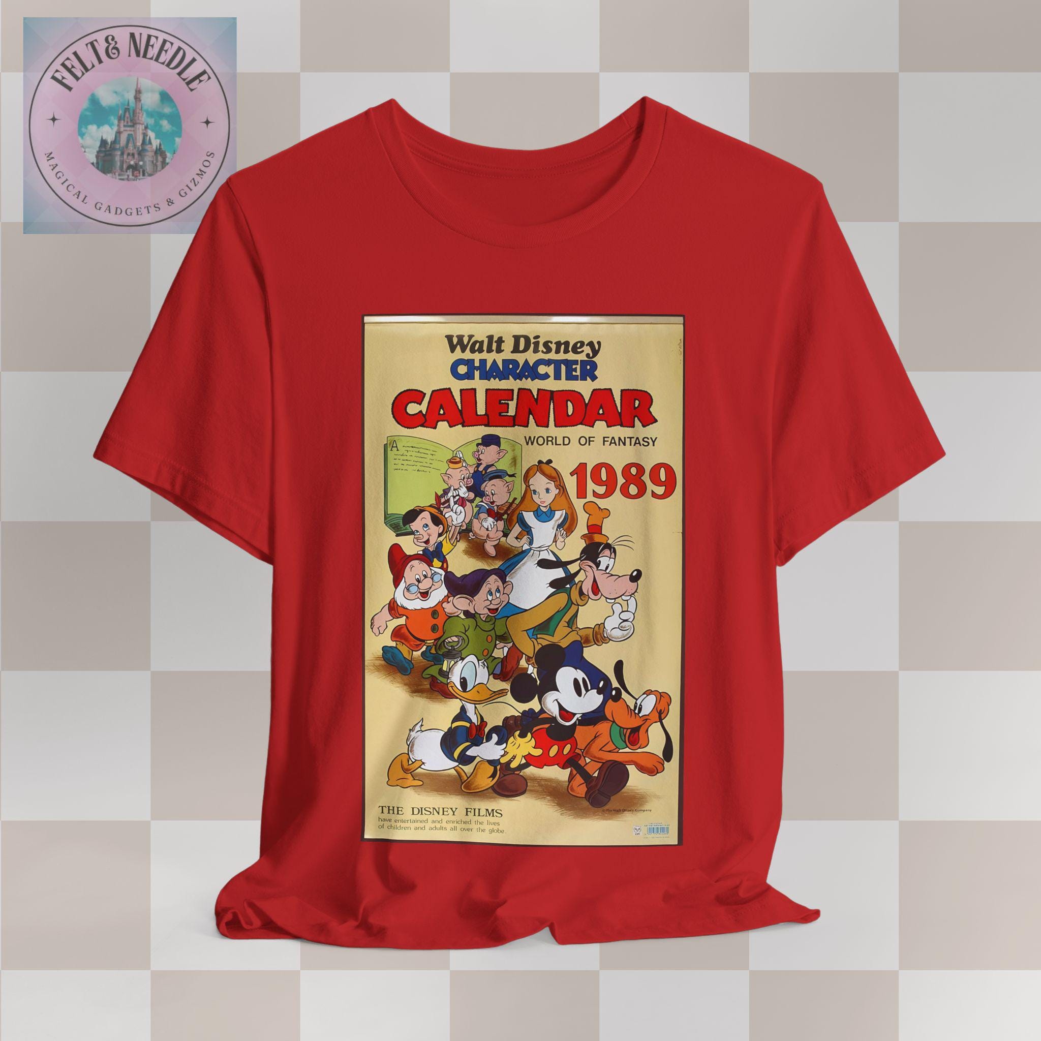 レトロなディズニーキャラクターTシャツ、1989年カレンダーシャツ 