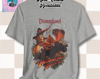 Vintage Adventure Indiana Jones Unisex Tee Shirt, Disneyland Poster Design, Retro Travel T-Shirt, Theme Park Attraction Top, Retro Graphic