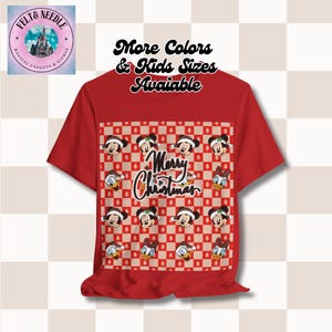 Kerst Disney-dambord-T-shirt, Mickey Minnie Donald Daisy kerstmuts Merry Xmas Shirt, vakantie T-shirt uniseks jersey, feestelijke familie top,