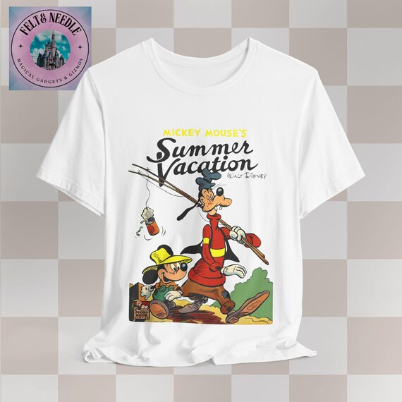 ヴィンテージ ミッキーマウスとグーフィーの夏休み T シャツ、レトロ