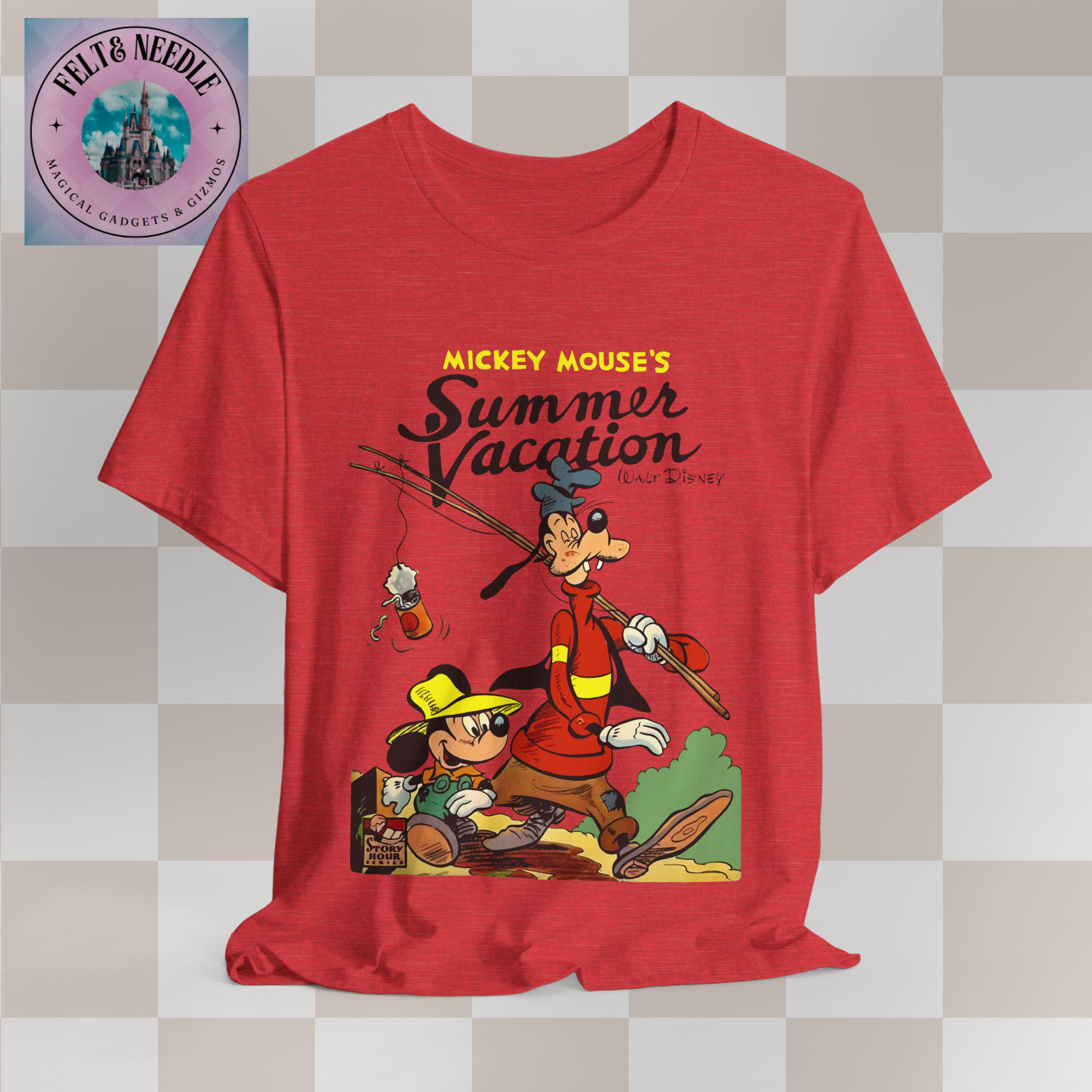 ヴィンテージ ミッキーマウスとグーフィーの夏休み T シャツ、レトロ
