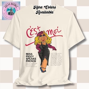 Koszulka unisex z okładką magazynu Miss Piggy - prezent dla miłośnika Muppetów, zabawna koszulka z francuską świnią, uroczy top z kreskówek retro, koszulka z grafiką w stylu vintage, pop