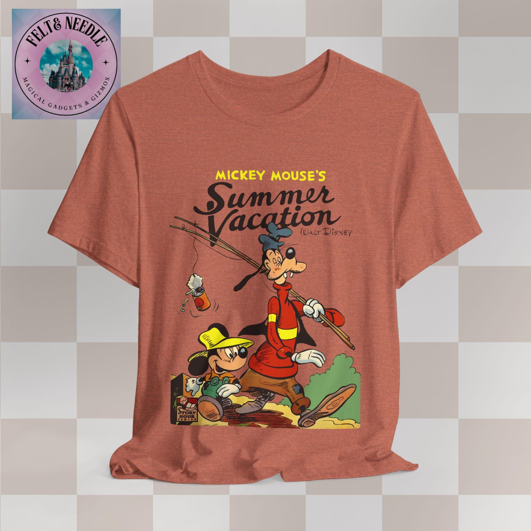 ヴィンテージ ミッキーマウスとグーフィーの夏休み T シャツ、レトロ