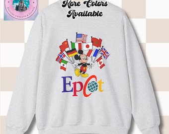 Vintage Style Mickey Epcot World Flags Sweatshirt, Retro Disney Crewneck Jumper, Unisex Sweater, Walt Disney Fan Apparel, 90s Nostalgia