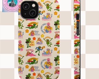 Phone Case, Retro Muppets Motivational Pattern with Kermit and Miss Piggy, Tough Protective Cover, Unique Gift, Disney Phone Case