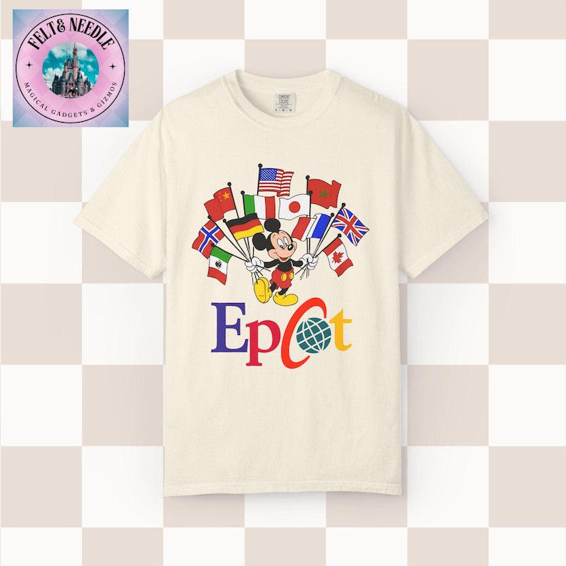 Camiseta Comfort Colors de inspiración vintage de Mickey Mouse para Epcot World Showcase Ivory