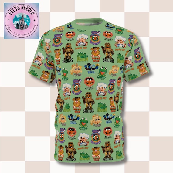 マペットのレディースTシャツ、カーミット、ピギー、フォジー、全面 