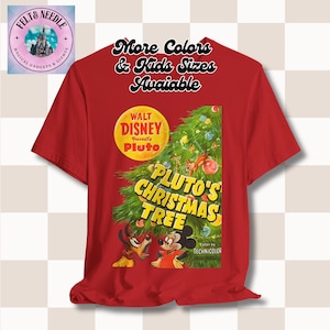 Vintage Movie Poster Unisex Tee, Walt Disney Pluto Christmas Tree Shirt, Retro Film Tshirt Gift, Holiday Movie Fan Top, Cute Dog Cartoon