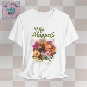 Retro Vintage The Muppets Unisex Tee Shirt, Kermit Miss Piggy Fozzie Animal, Short Sleeve T-Shirt, Gift for Muppet Fans, 70s 80s TV Show Top White