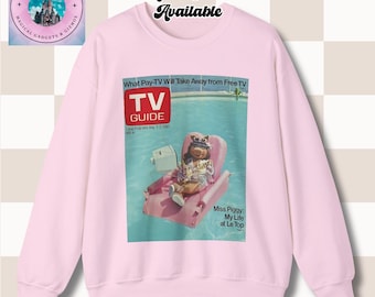 Felpa Miss Piggy anni '80 ispirata alla TV Guide di ispirazione vintage, maglione girocollo dei Muppet, maglietta retrò dei maiali, maglione divertente, top della cultura pop
