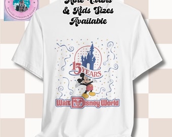 Koszulka retro Disney 15 Years Mickey Mouse, koszulka Walta Disneya, unisexowa koszulka Disney, vintage'owa koszulka rocznicowa Disney World, zamek Kopciuszka