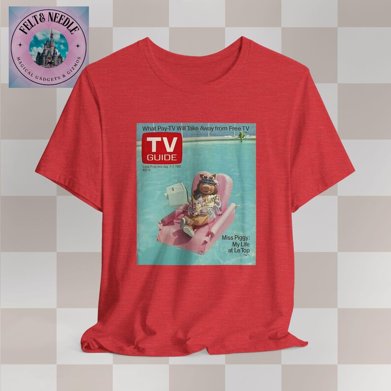 Unisex T-Shirt, Tv Guide Fräulein Piggy Cover, Mein Leben im Le Top Shirt, Geschenk für Muppet Fans, Retro TV Print T-Shirt, lustiges Schwein T-Shirt, Sommer T-Shirt Heather Red