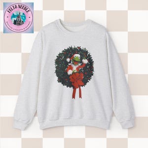 Felpa retrò di Babbo Natale Kermit, maglione girocollo anni '80 e '90, abbigliamento meme natalizio, pullover natalizio unisex, regalo di Natale divertente, hipster vintage Ash
