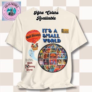T-shirt unisexe vintage avec pochette pour disque vinyle, chemise Walt Disney World Its A Small World, haut souvenir Disneyland, t-shirt rétro pour parc à thème