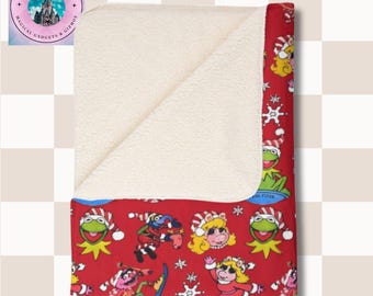 Manta de sherpa, Muppets retro navideños Kermit Miss Piggy Gonzo Animal Fozzie Bear, manta navideña, acogedora decoración de vellón para el hogar, regalo para