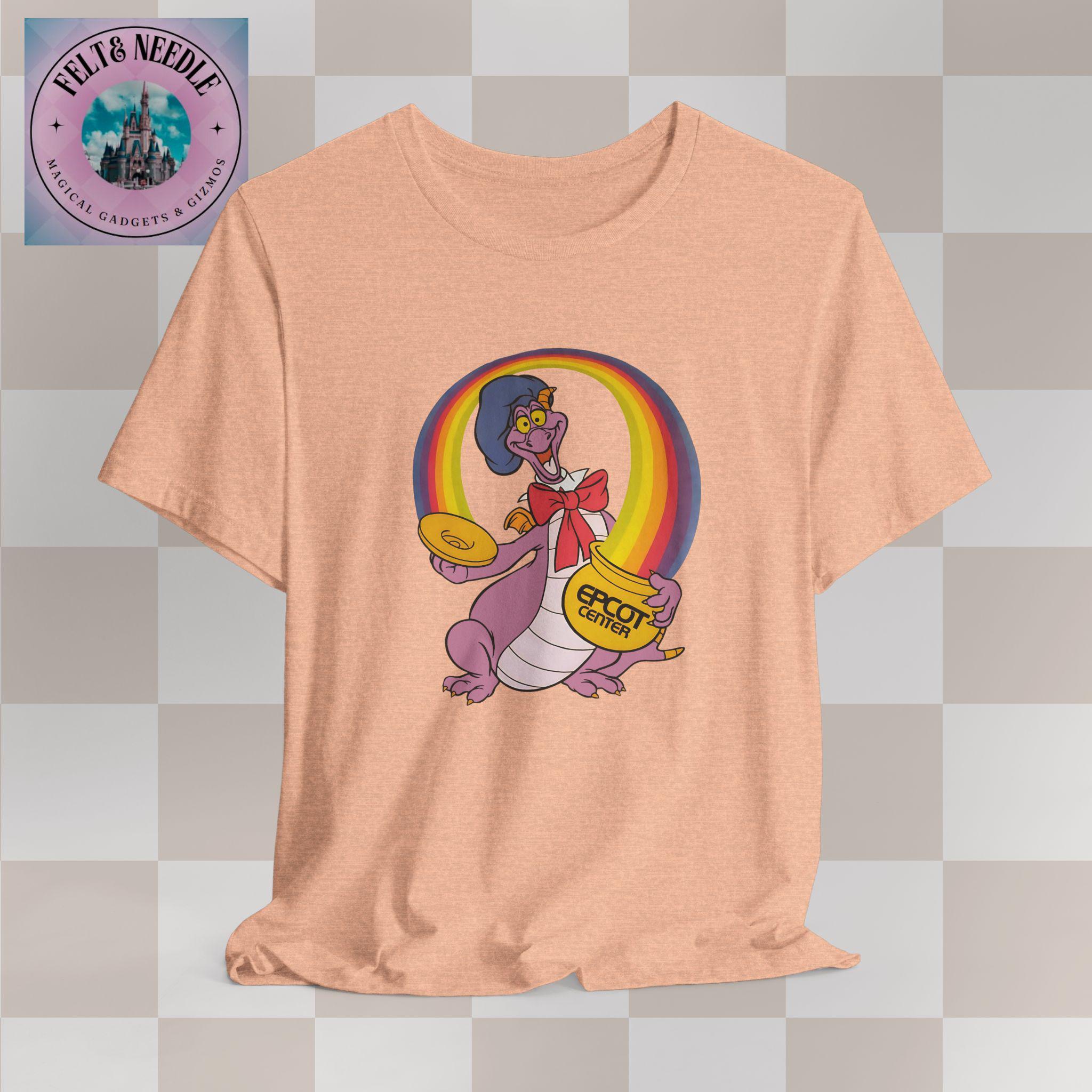 Vintage Epcot Figment T-shirt, 80s Theme Tee, Rainbow Pot of Gold 