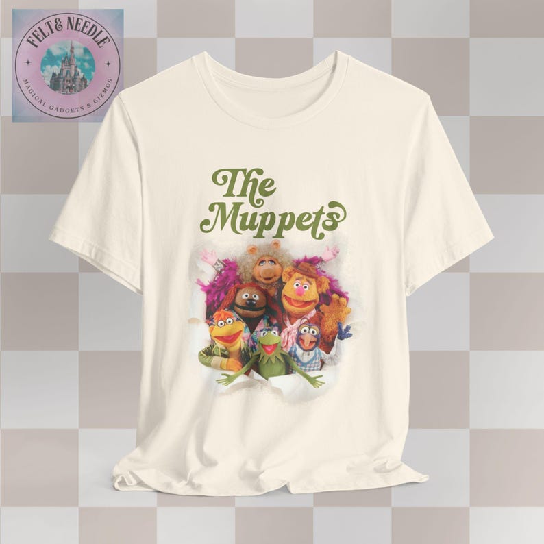 Retro Vintage The Muppets Unisex Tee Shirt, Kermit Miss Piggy Fozzie Animal, Short Sleeve T-Shirt, Gift for Muppet Fans, 70s 80s TV Show Top Natural