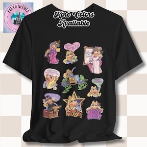 Camiseta con pegatinas de Miss Piggy, diseño retro de los Muppets de los años 70, unisex, regalo para amantes de los cerdos, camiseta vintage de dibujos animados, manga corta