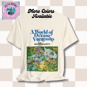 Vintage Disney Weltkarte Unisex T-Shirt, 70er 80er Jahre Reise Werbung Grafik Top, Retro Freizeitpark T-Shirt, Souvenir Mode Bekleidung,