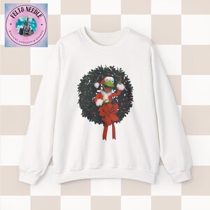 Felpa retrò di Babbo Natale Kermit, maglione girocollo anni '80 e '90, abbigliamento meme natalizio, pullover natalizio unisex, regalo di Natale divertente, hipster vintage White