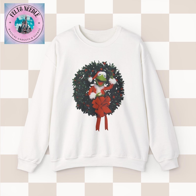 Felpa retrò di Babbo Natale Kermit, maglione girocollo anni '80 e '90, abbigliamento meme natalizio, pullover natalizio unisex, regalo di Natale divertente, hipster vintage White