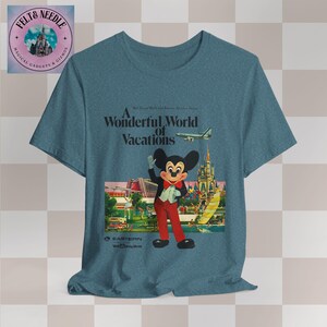 Vintage Retro Walt Disney World Unisex Tee, 70s Airline Travel Advertisement Shirt, Men Women Souvenir Top, Vacation Theme Park Apparel, Heather Deep Teal