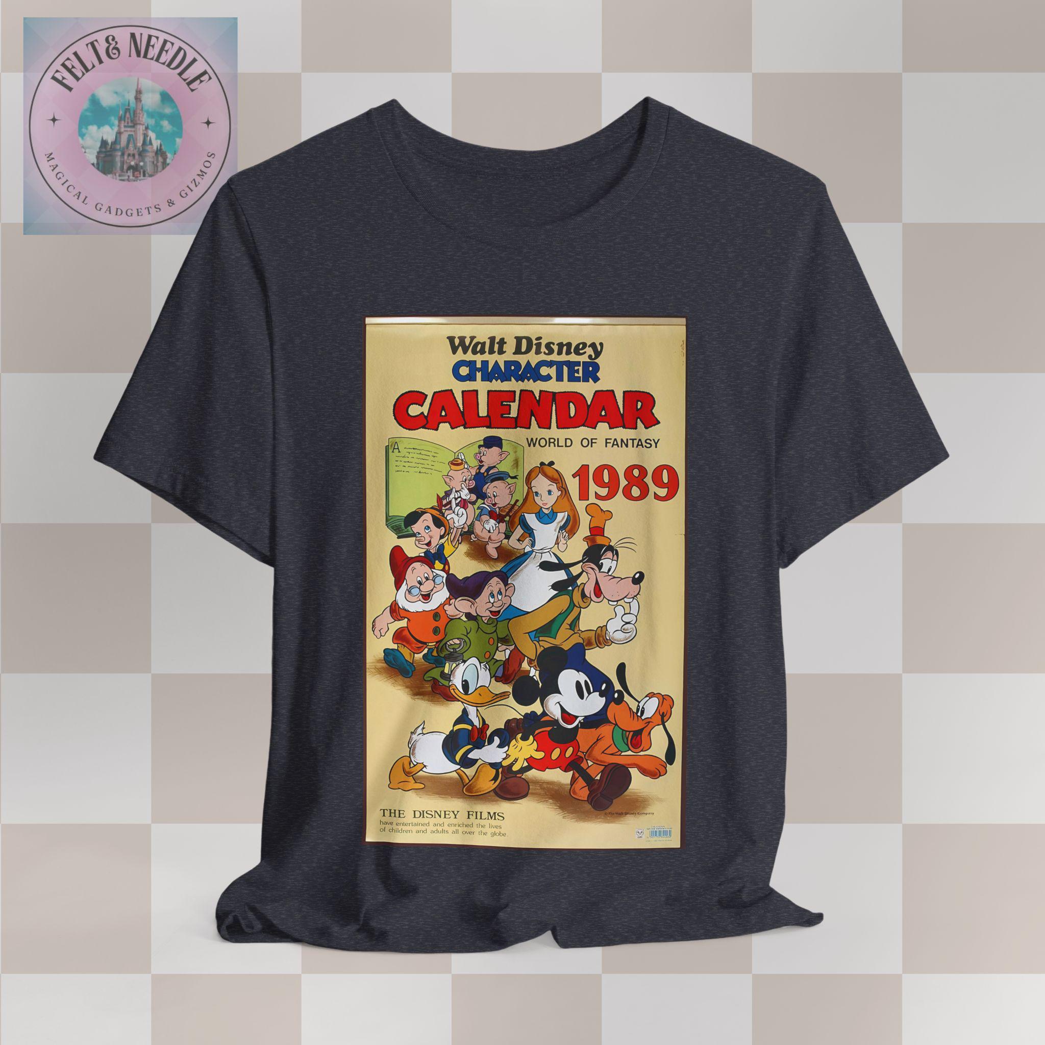 レトロなディズニーキャラクターTシャツ、1989年カレンダーシャツ 