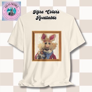 Bean Bunny Muppets Tee, Flower Holding Cartoon Shirt, Cute Character Top, Unisex Jersey Short Sleeve Tshirt, Gift for Muppet Fans, Vintage
