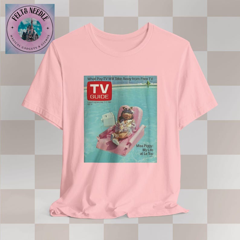 Unisex T-Shirt, Tv Guide Fräulein Piggy Cover, Mein Leben im Le Top Shirt, Geschenk für Muppet Fans, Retro TV Print T-Shirt, lustiges Schwein T-Shirt, Sommer T-Shirt Pink
