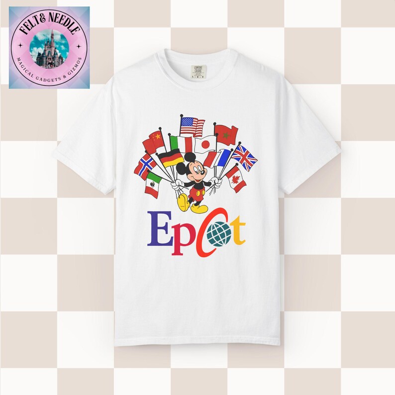 Camiseta Comfort Colors de inspiración vintage de Mickey Mouse para Epcot World Showcase White