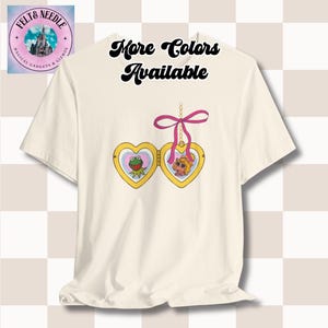 Kermit en Miss Piggy gouden hart medaillon T-shirt, Disney-paar shirt, romantische Valentijnsdag top, klassieke cartoon graphic T-shirt, vintage stijl