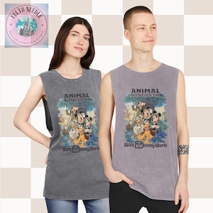 Vintage Disney World Animal Kingdom Tank Top, Unisex Stonewash Sleeveless Shirt, Retro Theme Park Apparel, Safari Mickey Mouse Tee, Gift for