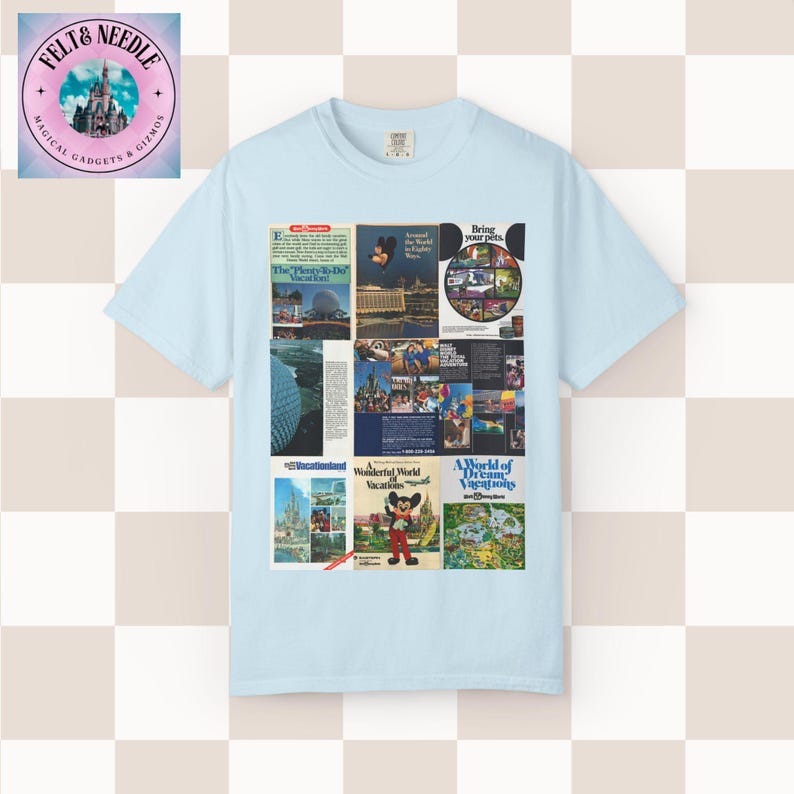 Maglietta Comfort Colors Retro Walt Disney World Travel Ads / Maglietta con poster vintage del parco Chambray