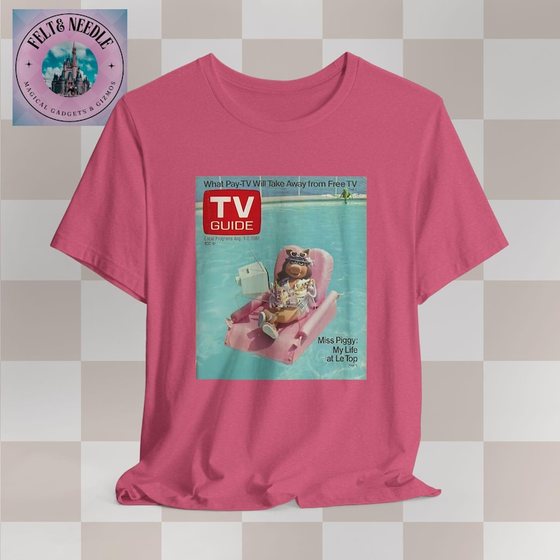 Unisex T-Shirt, Tv Guide Fräulein Piggy Cover, Mein Leben im Le Top Shirt, Geschenk für Muppet Fans, Retro TV Print T-Shirt, lustiges Schwein T-Shirt, Sommer T-Shirt Heather Raspberry
