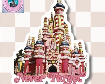 Stickers, Disney World 25th Anniversary Cinderella's Castle Cake, 'Never Forget', Decals, Labels, Scrapbooking, Laptop Decals,