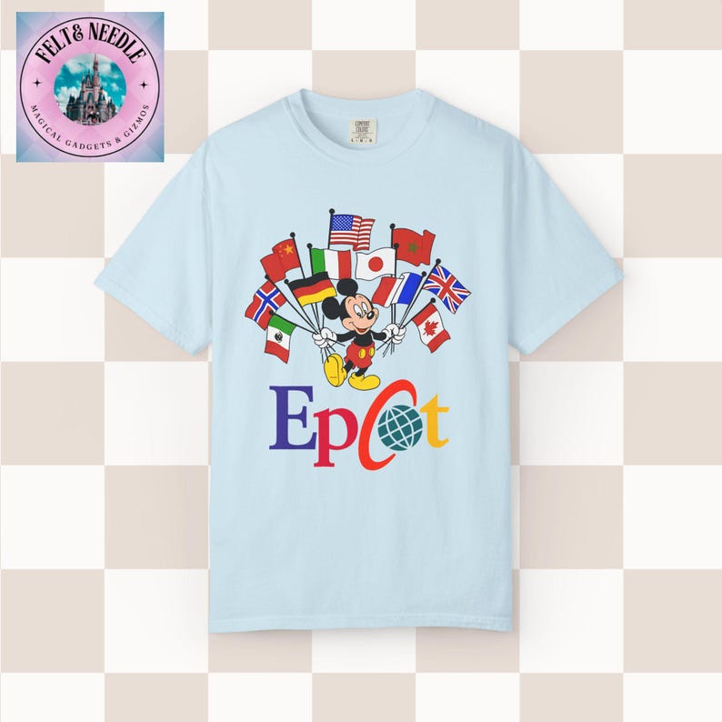 Camiseta Comfort Colors de inspiración vintage de Mickey Mouse para Epcot World Showcase Chambray