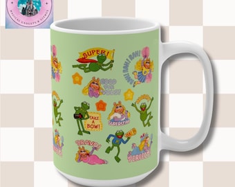 Retro Muppets Tasse 15oz, Miss Piggy Kermit Frosch motivierend 70er 80er Design, Kaffeetasse, Teetasse, Geschenk für Muppets Fans, Vintage Stil