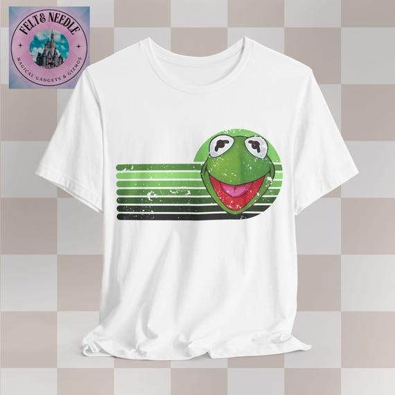 希少　NATAL DESIGN KERMIT RETRO STRIPE オーク Vintage Distressed Kermit the Frog Tee, Retro Style Muppets T