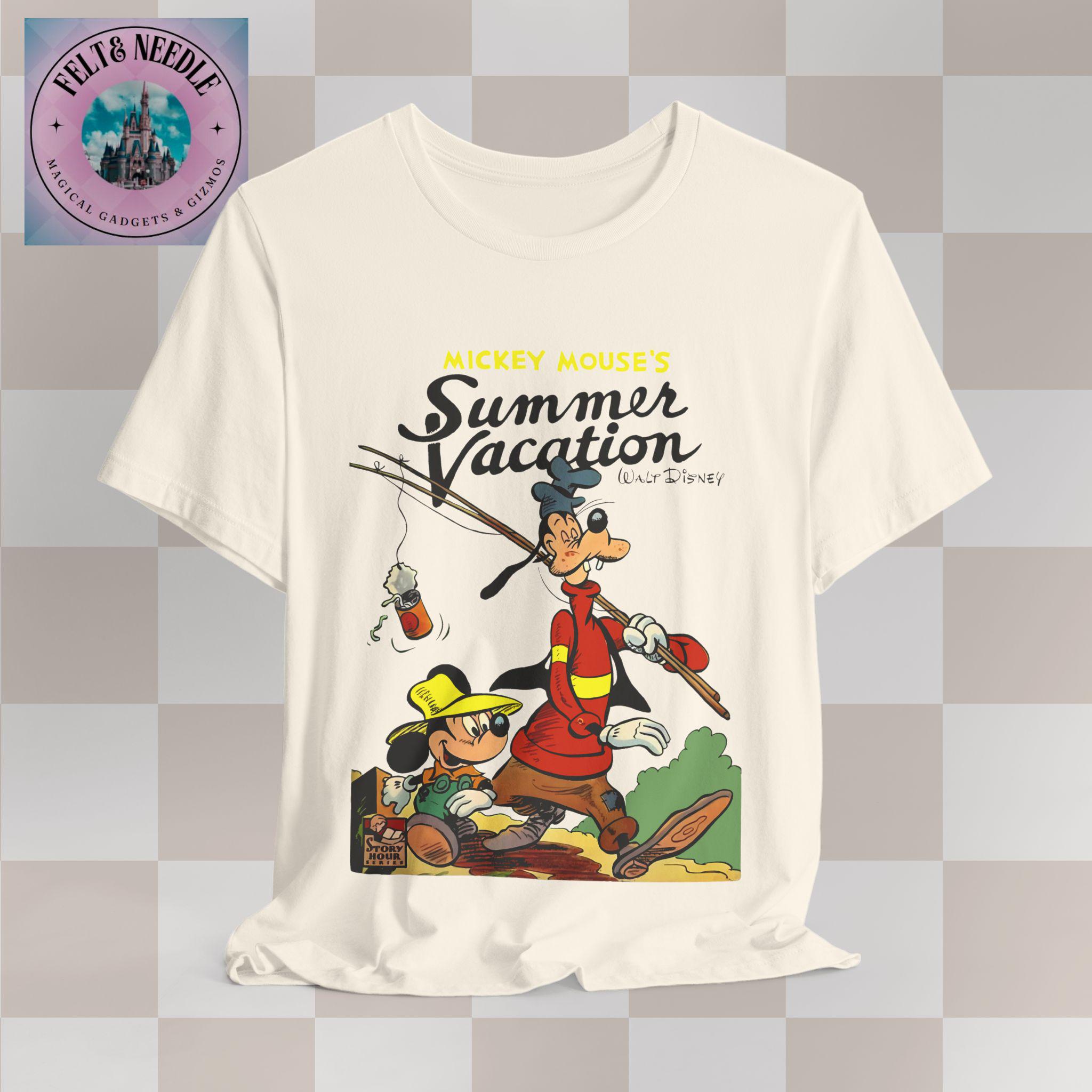 ヴィンテージ ミッキーマウスとグーフィーの夏休み T シャツ、レトロ